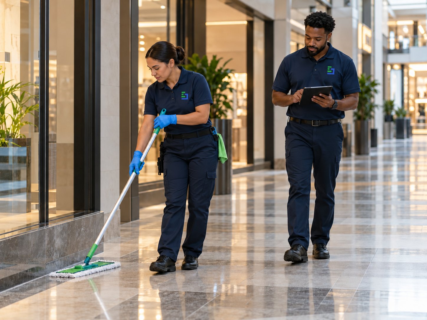 Enviro-Jan team performing floor care in a commercial property